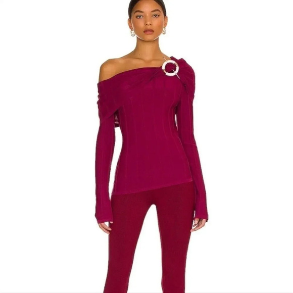 NICHOLAS Aglaia Drop Shoulder Long Sleeve Brooch Top Sangria Size XS - Picture 1 of 10